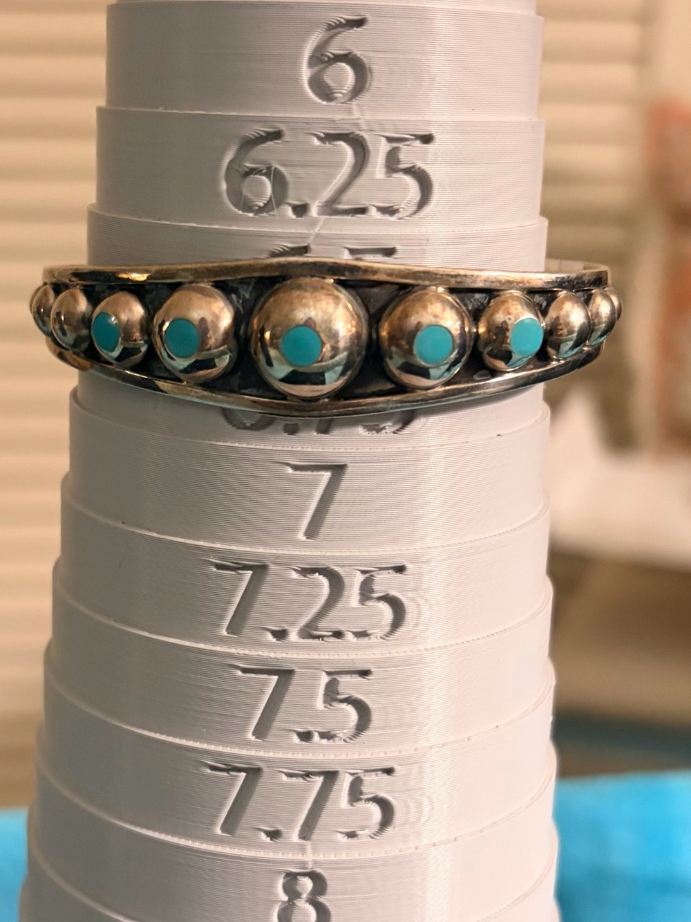 Sterling Silver Turquoise Dot Bangle - Blue-Mexico